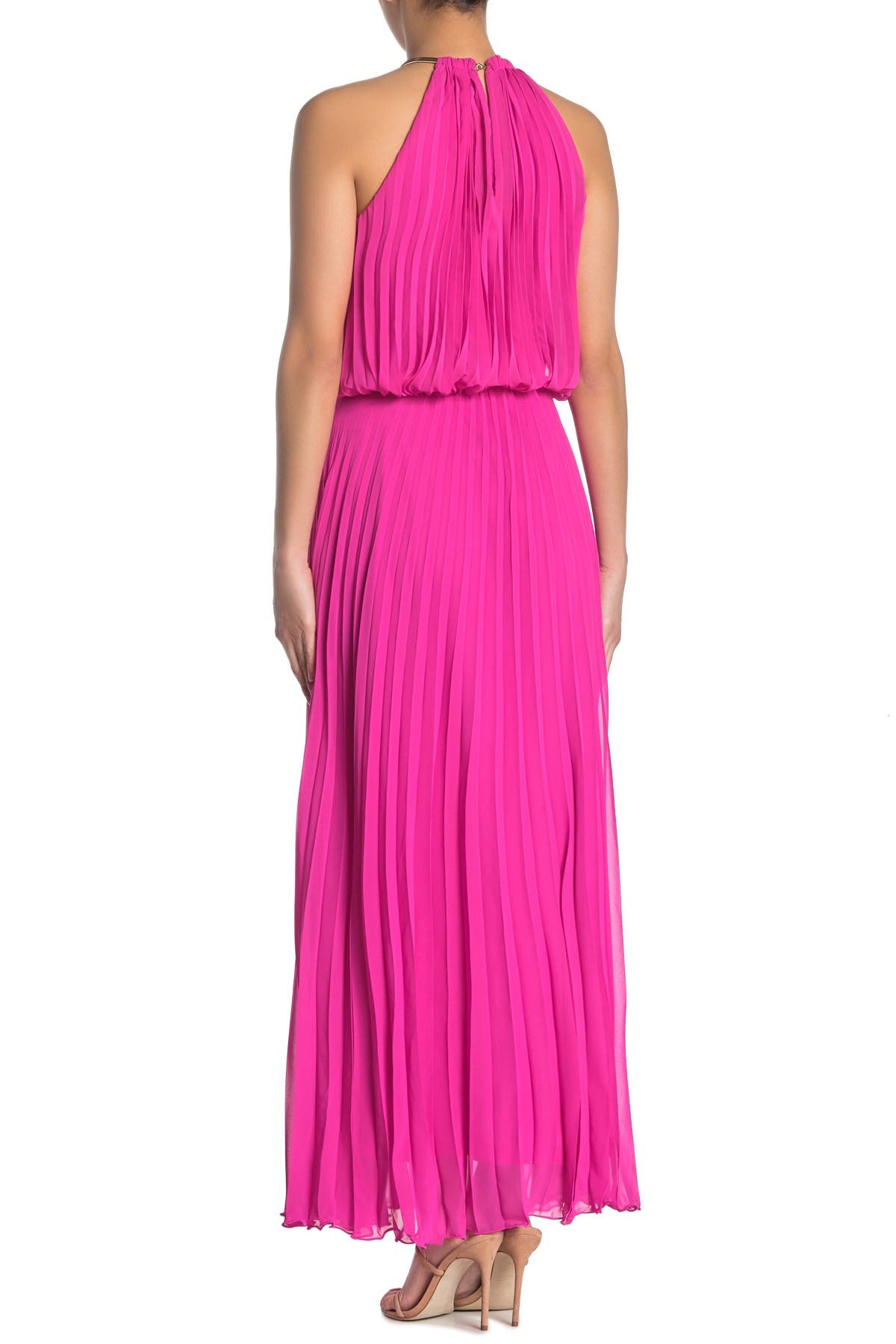 pleated halter maxi dress