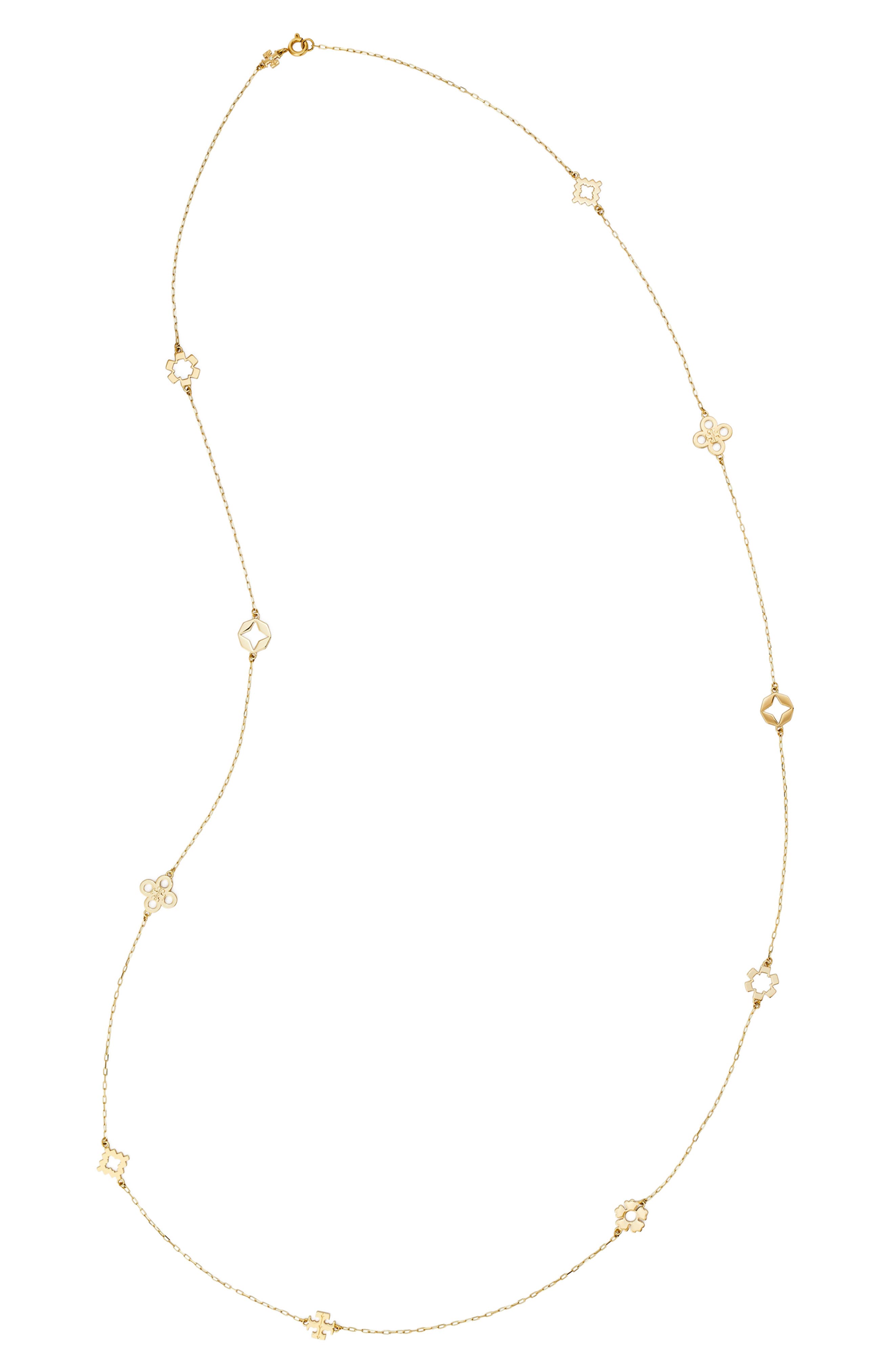 Tory Burch Kira Clover Long Station Necklace In Tory Gold