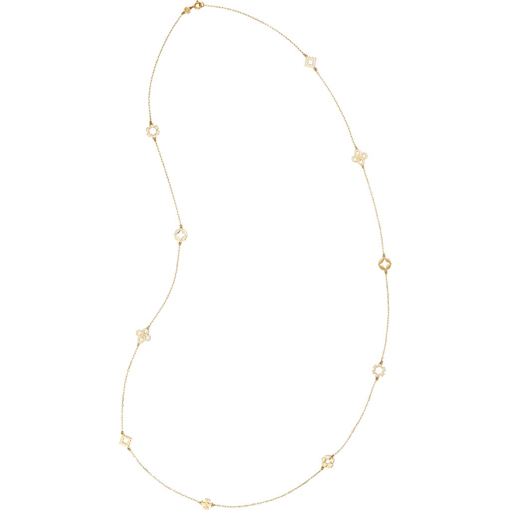 Tory Burch Kira Clover Long Station Necklace In Tory Gold