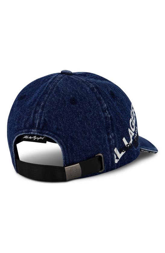 Shop Karl Lagerfeld Logo Denim Baseball Cap In Dark Denim