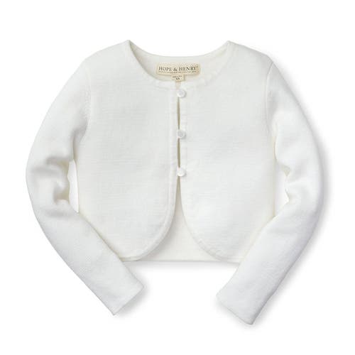 Hope & Henry Girls' Cropped Curved Hem Cardigan, Kids In White