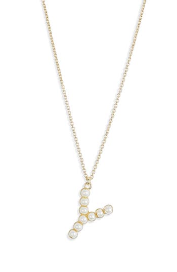 Meshmerise Imitation Pearl Initial Pendant Necklace In Yellow-y