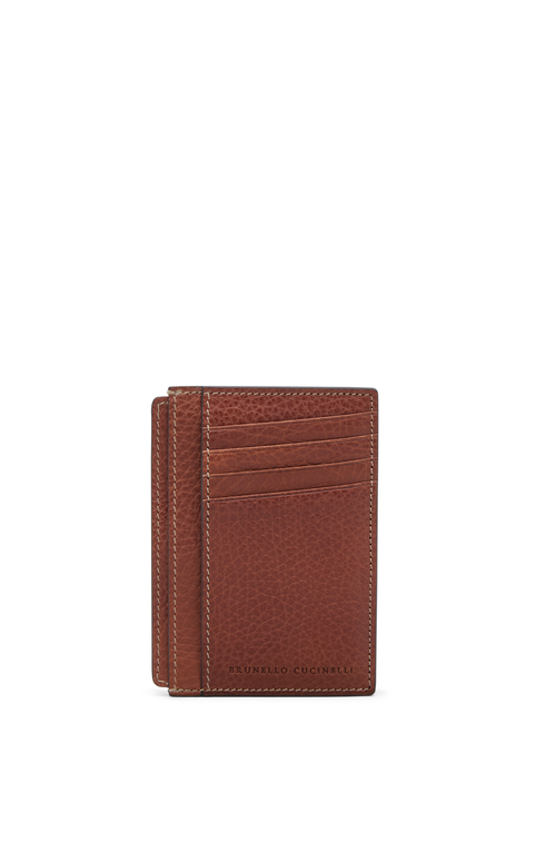 Shop Brunello Cucinelli Grained Calfskin Slim Card Holder In Copper