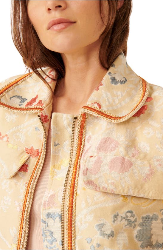 Shop Free People Margot Floral Embroidered Crop Jacket In Golden Wheat Combo