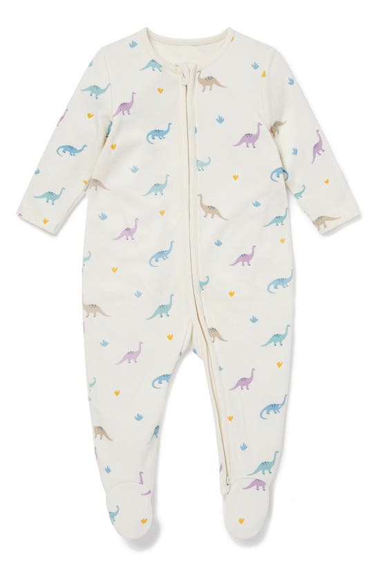Shop Mori Clever Zip Dino Print Fitted One-piece Footie Pajamas