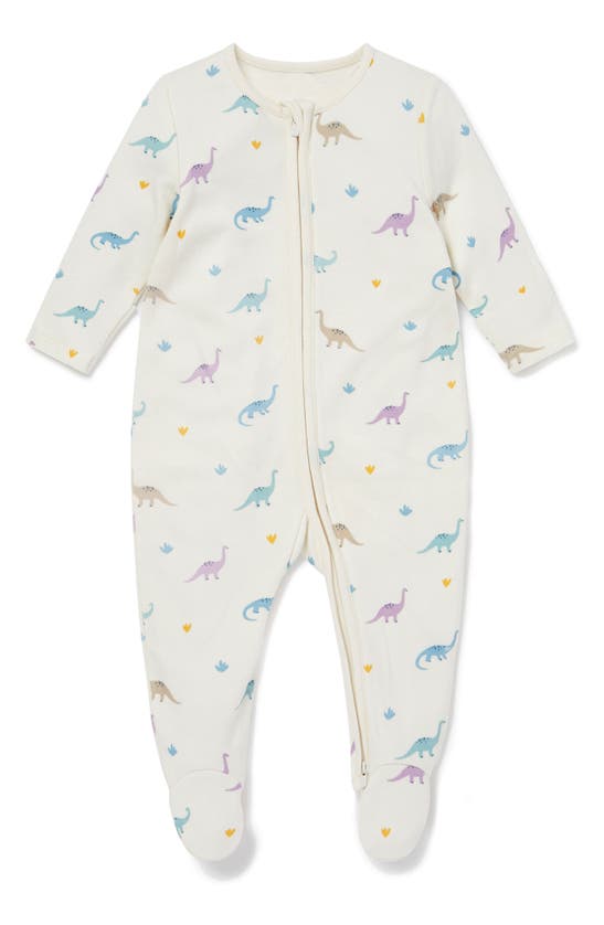 Mori Clever Zip Dino Print Fitted One-piece Footie Pajamas In Dino Print