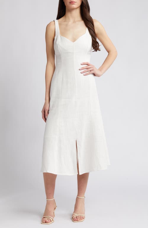 Sleeveless Linen Midi Dress in White Linen