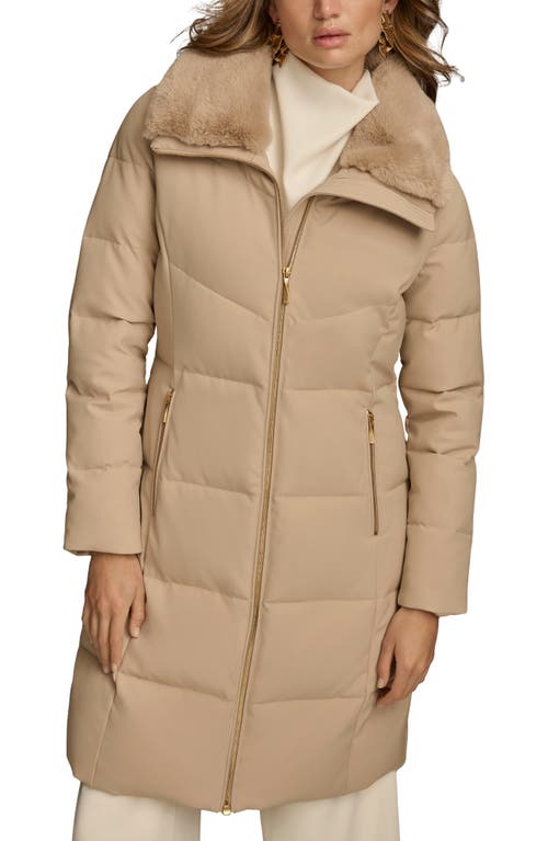 Shop Donna Karan New York Walker Puffer Coat With Faux Fur Trim In Barley