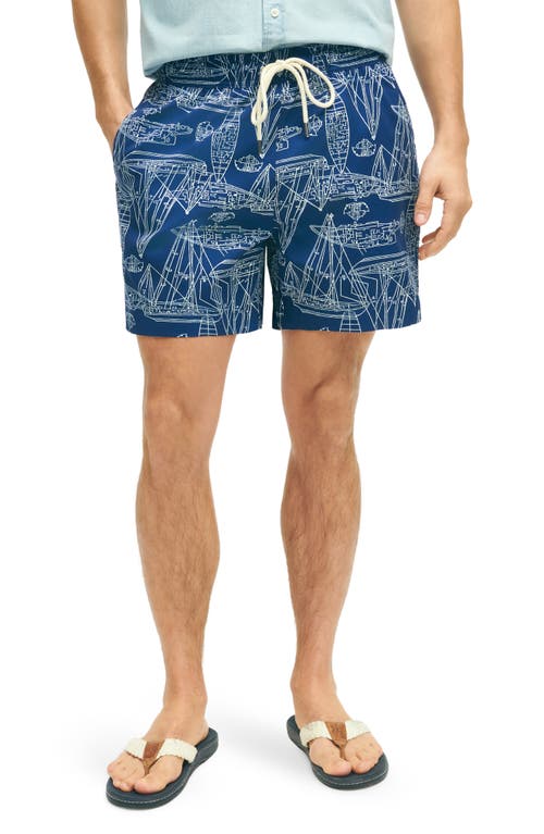 Brooks Brothers Montauk Print Swim Trunks Navy Blueprint at Nordstrom,