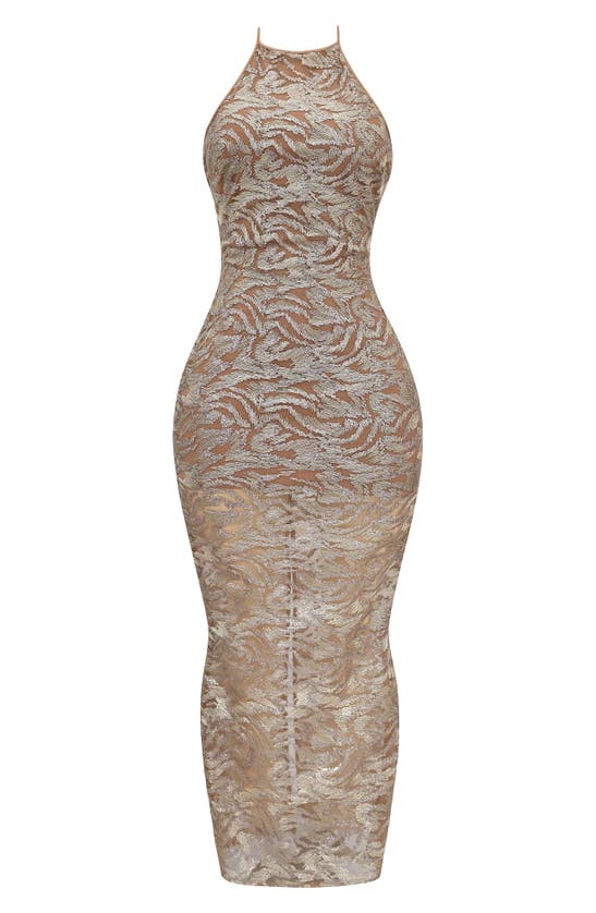 House Of Cb Giada Beaded Halter Gown In Rose Gold