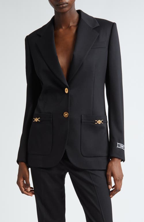 Shop Versace Stretch Wool Blazer In Black