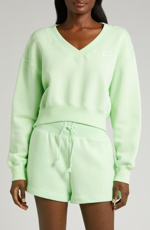 Nike Women's  Sportswear Phoenix Fleece Cropped V-neck Top In Vapor Green/sail