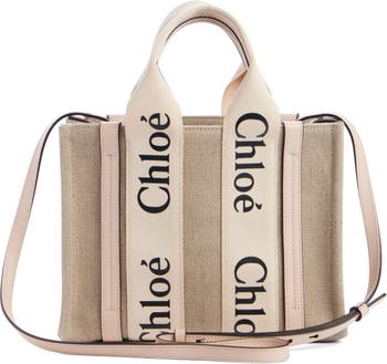 CHLOÉ, SMALL 'WOODY' ECO LINEN CANVAS TOTE BAG, Women