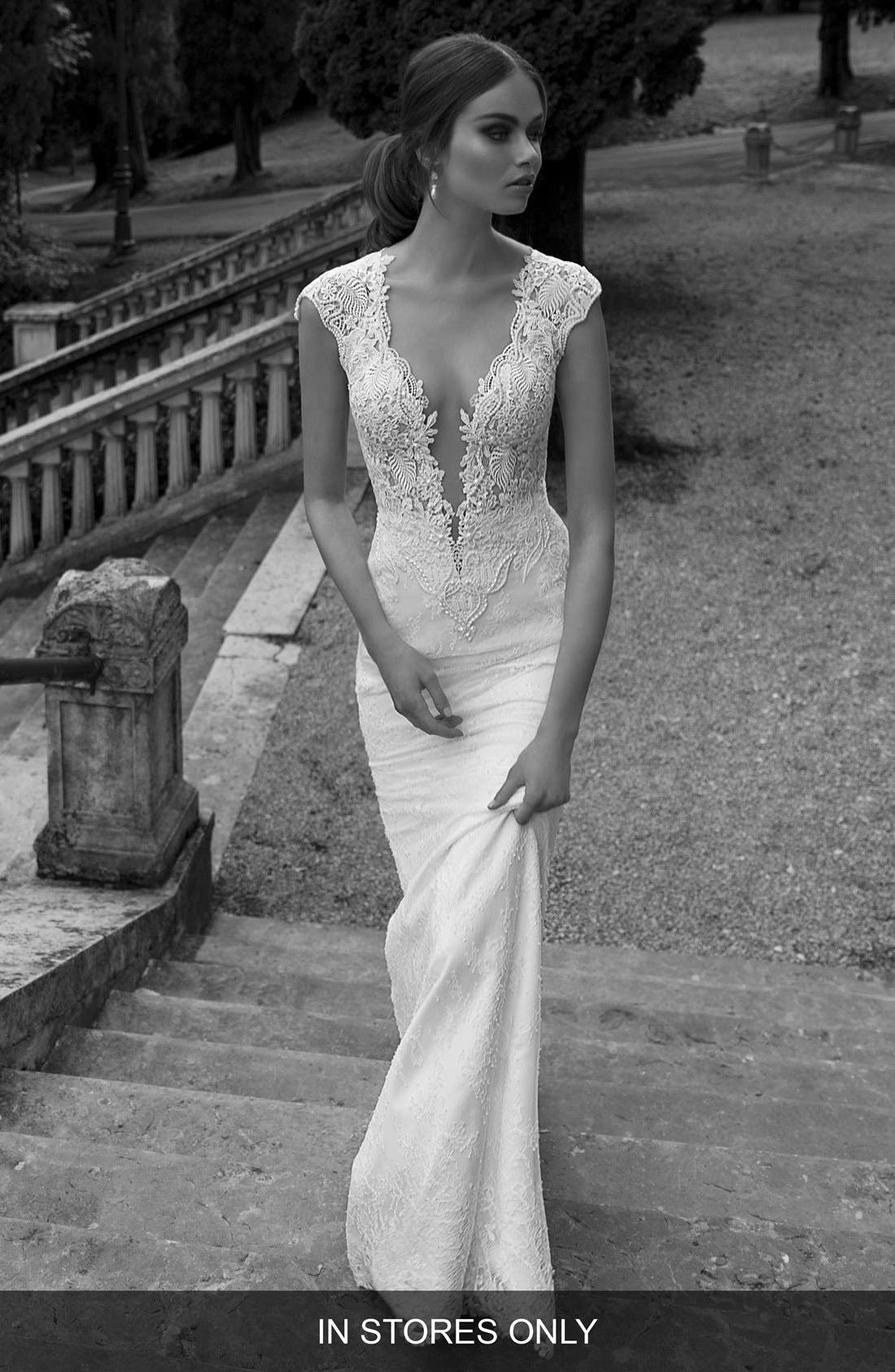 Berta Sheer Back Lace Gown