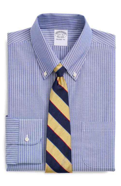 Brooks Brothers Men's Regent Fit Stripe Stretch Cotton Dress Shirt in Blue Ground Stripe