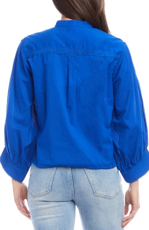 Shop Karen Kane Pintuck Pleat Cotton Button-up Shirt In Blue