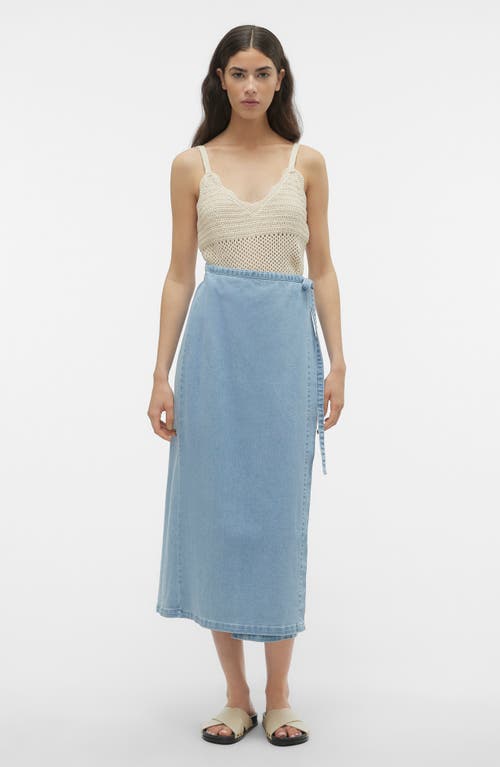 Shop Vero Moda Zinnia Denim Wrap Midi Skirt In Light Blue Denim