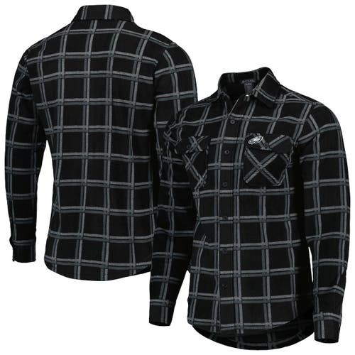 Men's Antigua Black Philadelphia Eagles Industry Flannel Button-Up Shirt Jacket