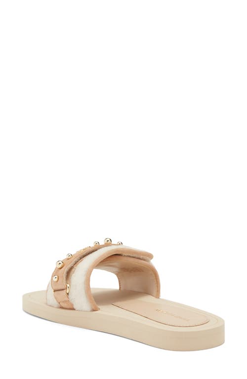 Shop Stuart Weitzman Super Studs Genuine Shearling Slide Sandal In Cream/sandalwood