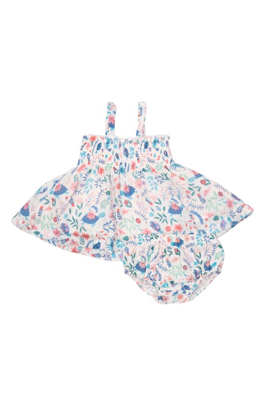 Angel Dear Babies' Sea Turtle Garden Smocked Dress & Bloomers Set In White Multi