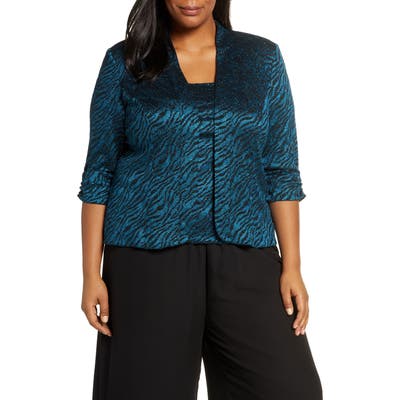 Plus Size Alex Evenings Embellished Tiger Stripe Twinset, Blue/green