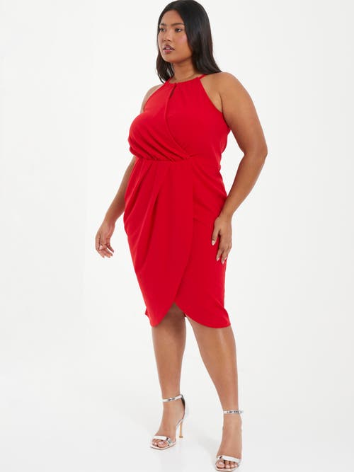 Shop Quiz High Neck Wrap Dress In Red