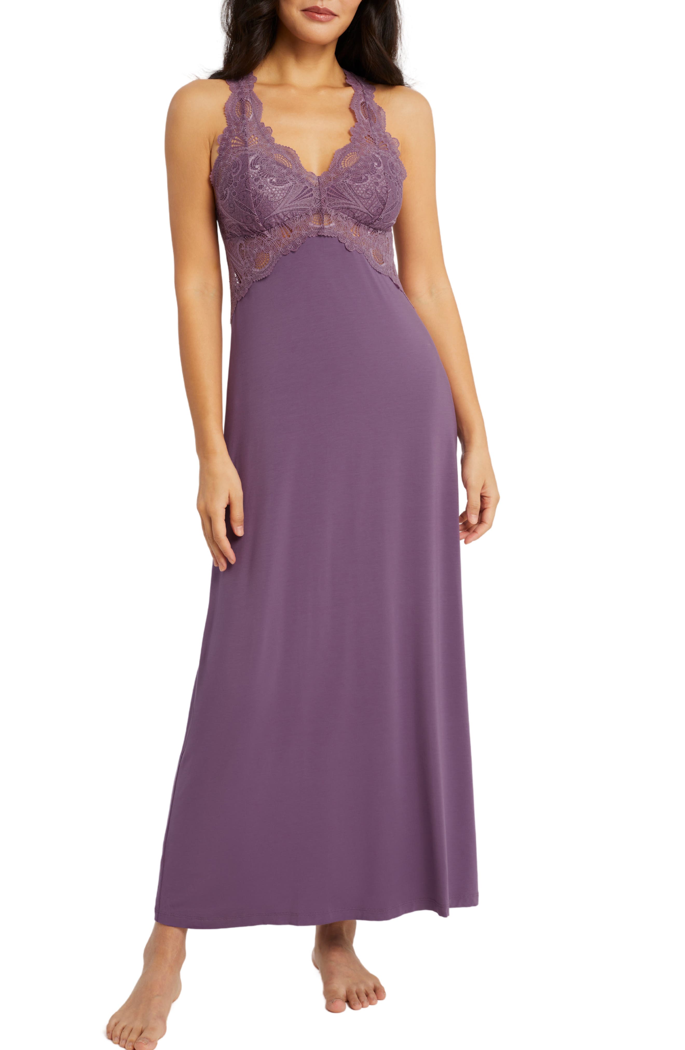 Fleur'T Belle Époque Lace Trim Knit Nightgown in Iris 