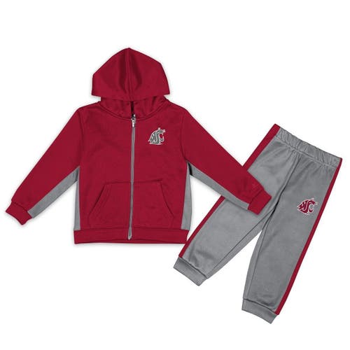 Toddler Colosseum Crimson/Gray Washington State Cougars Shark Full-Zip Hoodie Jacket & Pants Set