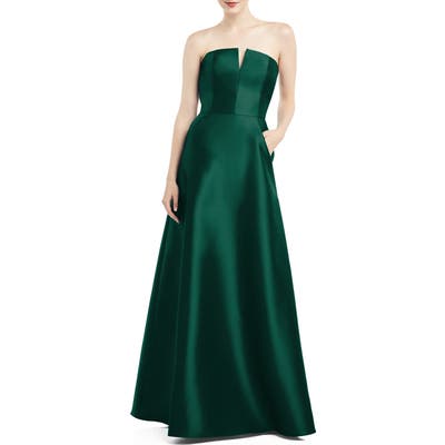 Alfred Sung Strapless Satin Twill Gown, Green
