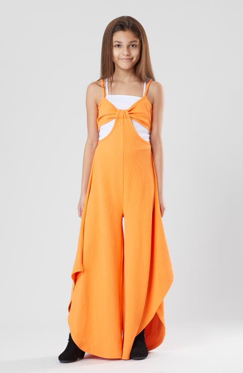 Shop Truce Kids' Ribbed Camisole & Cutout Jumpsuit Set In Orange