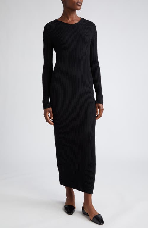 TOTEME Long Sleeve Merino Wool Blend Sweater Dress Black at Nordstrom,