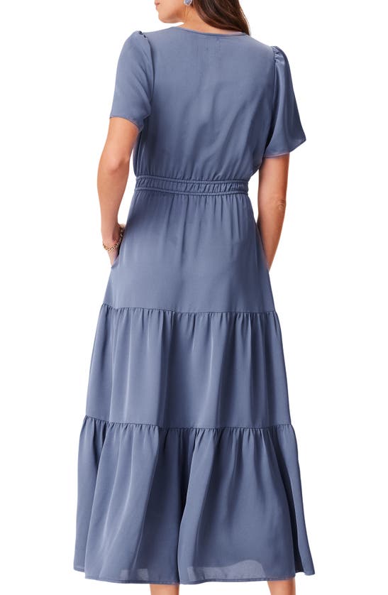 Shop Nic + Zoe Nic+zoe Daydream Short Sleeve Tiered Maxi Dress In Slate