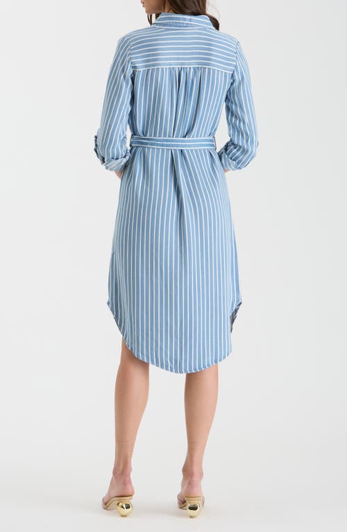 Shop August Sky Stripe Long Sleeve Chambray Shirtdress In Chambray Multi