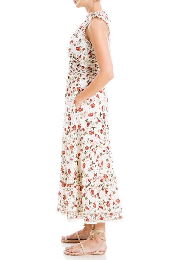 Shop Max Studio Floral Smocked Maxi Dress In Ecru Curly Clusters