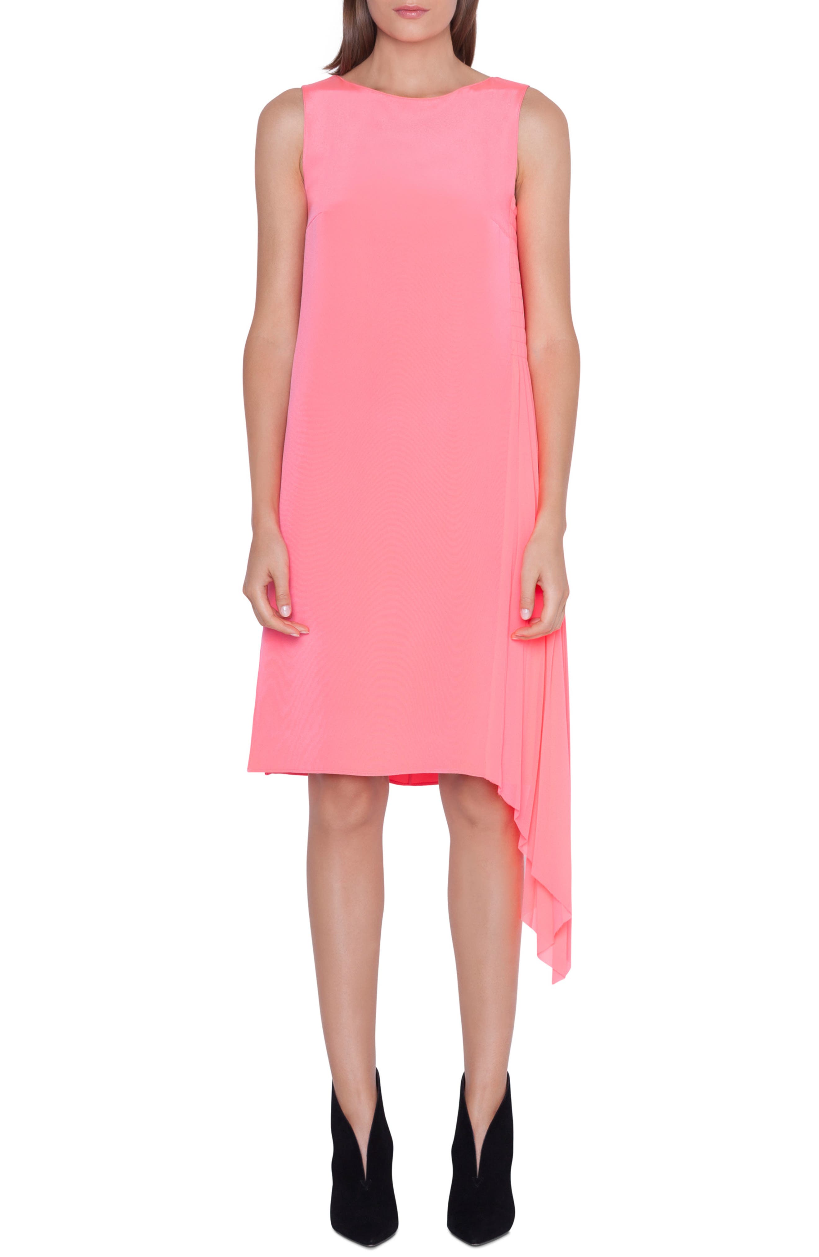 Akris Asymmetrical Plisse Silk Crepe Dress
