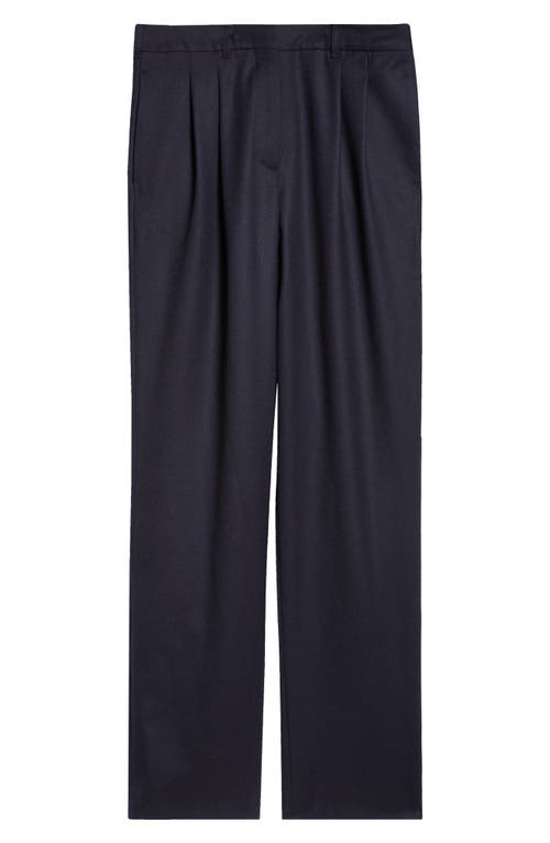 Shop Stella Mccartney Pleated Wool Flannel Trousers In Navy