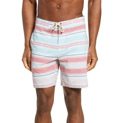 Faherty Stripe Board Shorts, Coral