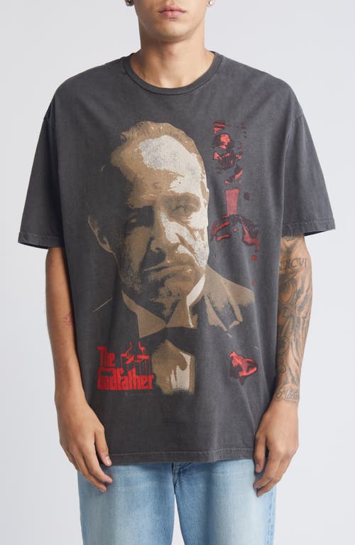 'The Godfather' Cotton Graphic T-Shirt in Black Pigment