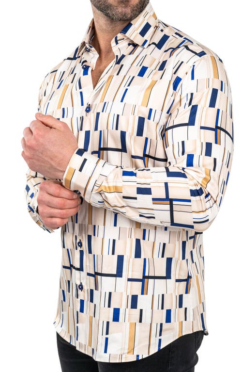Maceoo Fibonacci Abstract Print Contemporary Fit Button-up Shirt In Brown