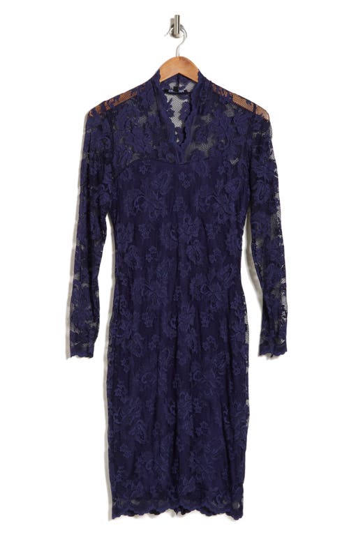 Marina Scallop Lace Long Sleeve Sheath Dress In Navy