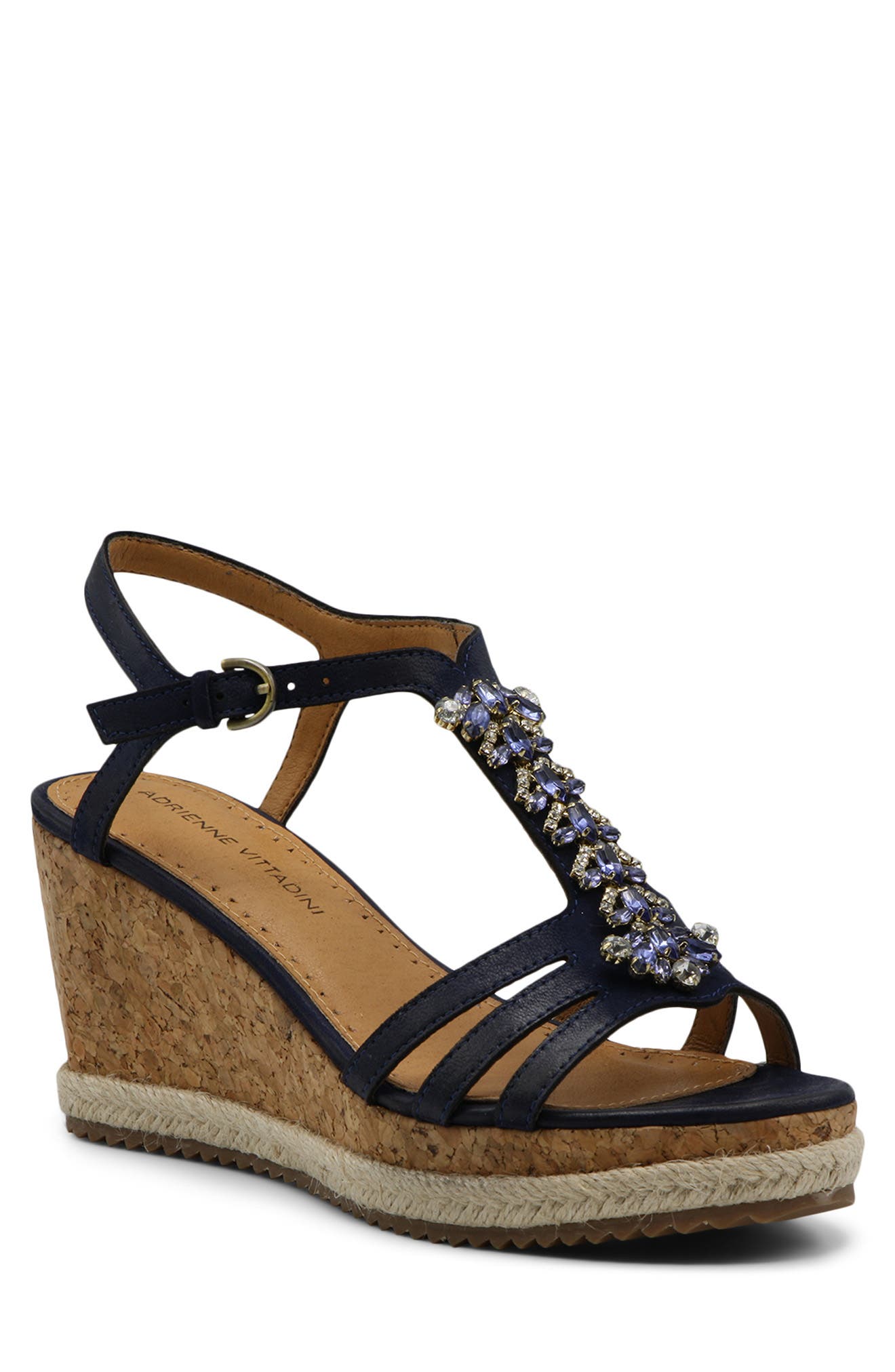 Adrienne Vittadini Canise Embellished Wedge Sandal In Dk Blue-fl
