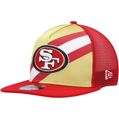 Men's New Era White/Scarlet San Francisco 49ers Striped A-Frame 9FIFTY Trucker Snapback Hat