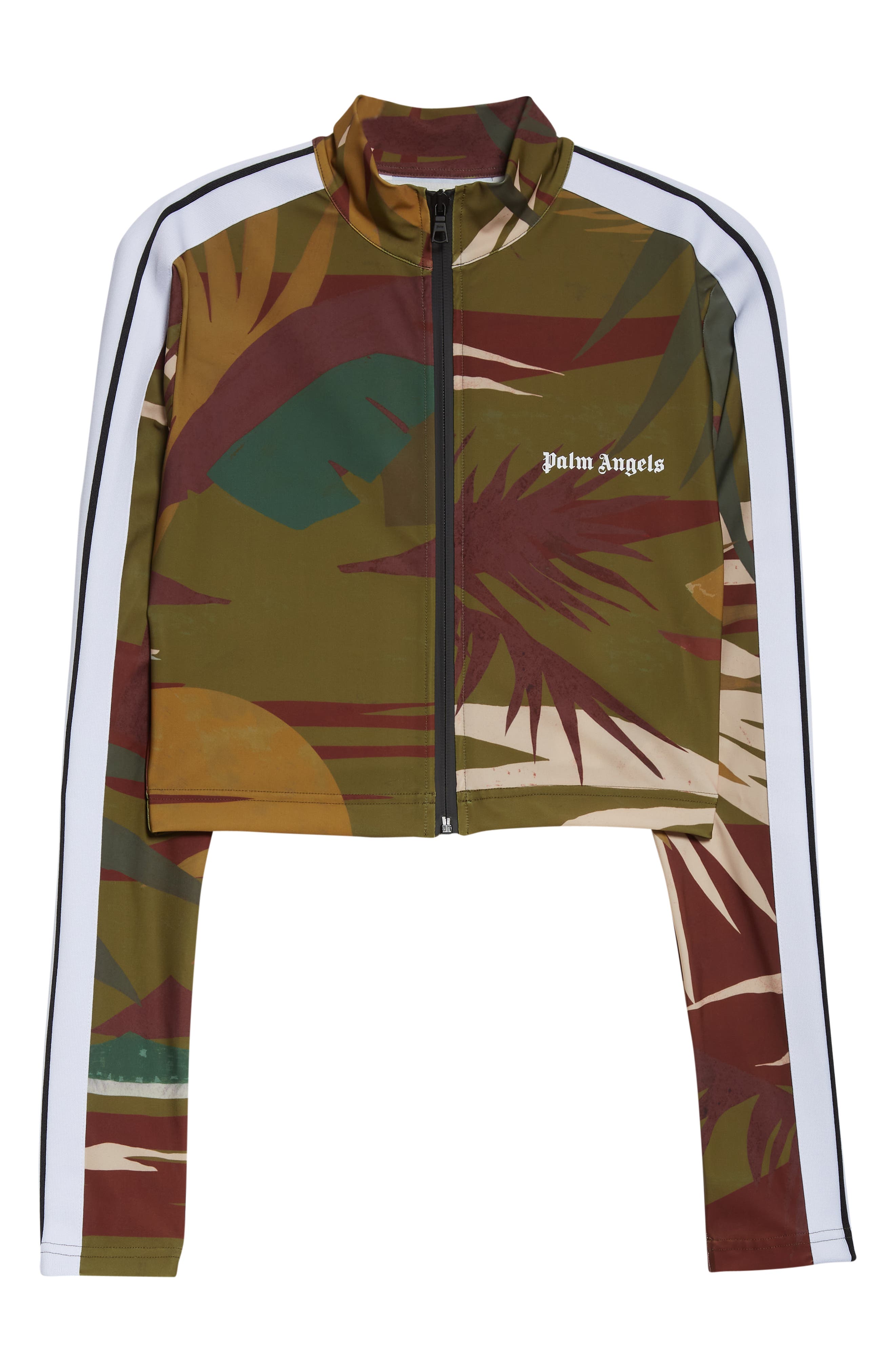 Palm Angels Jungle Love Crop Zip-Up Track Top in Military Green
