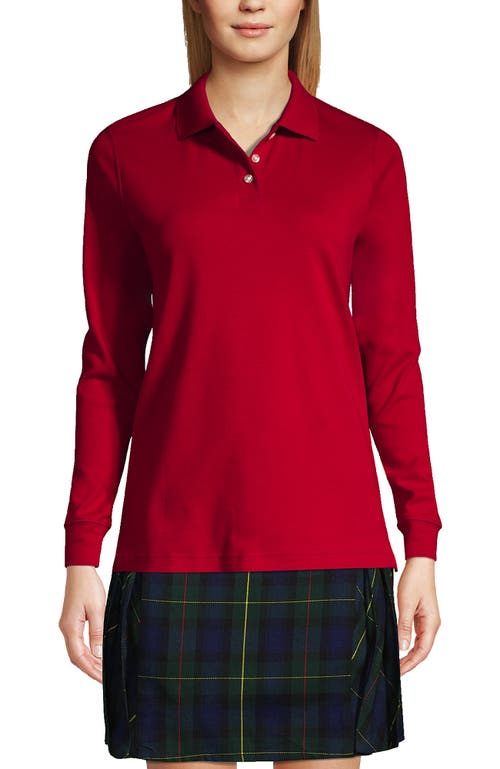 Lands' End School Uniform Long Sleeve Interlock Polo Shirt In Red