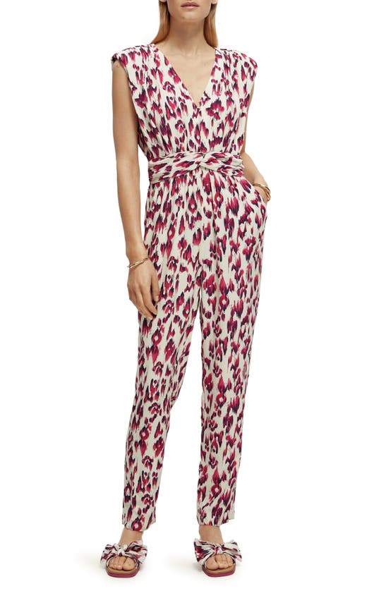 Scotch & Soda Ikat Print Belted Jumpsuit In 5458 - Ikat Rain
