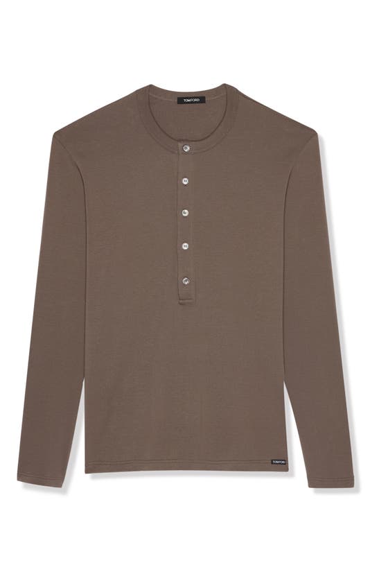 Tom Ford Stretch Cotton Henley In Walnut