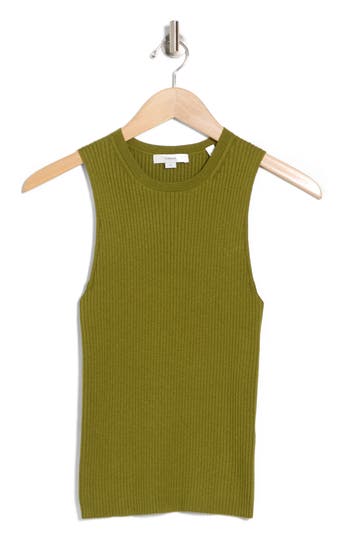 Vince Rib Scoop Neck Cotton Tank In Green