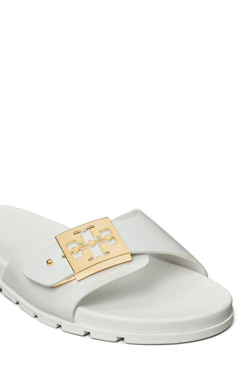 Shop Tory Burch Buckle Slide Sandal In White/gold/white