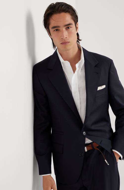 Shop Brunello Cucinelli Super 150s Virgin Wool Four Season Batavia Twill Blazer In Navy Blue