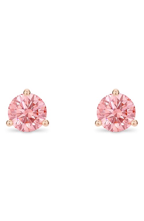 1-Carat Round Lab Grown Diamond Stud Earrings in Pink/14K Rose Gold